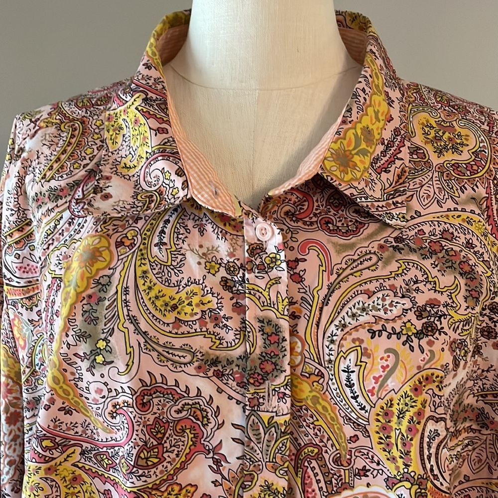 BASIC EDITIONS PLUS women’s paisley button up collared neckline 3/4 sleeve sz 4X - Picture 2 of 10